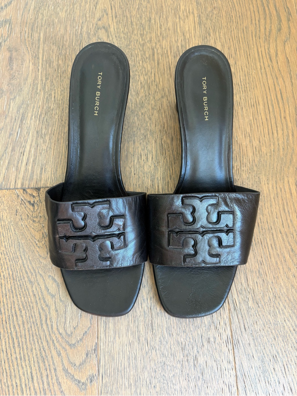 Tory Burch Black Leather Ines Heeled Mules